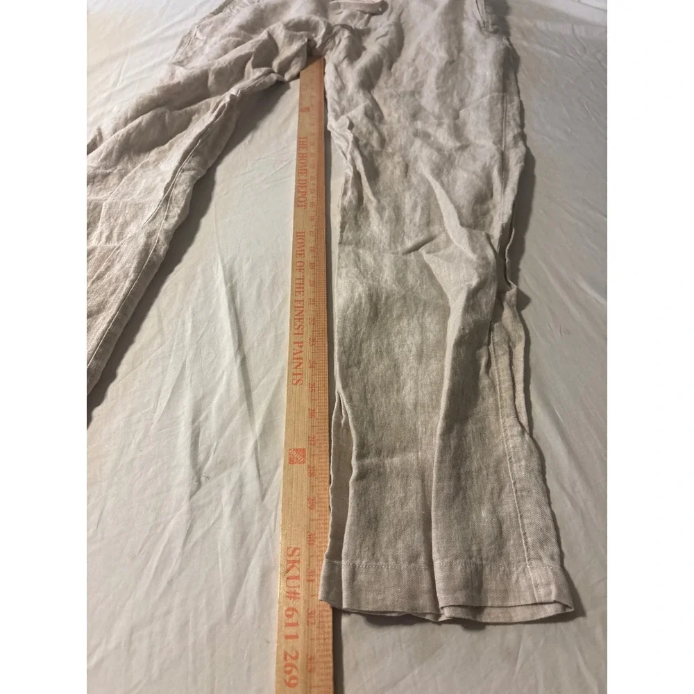 Linen Drawstring Pants Mens 37x31.5 Oatmeal Beige Straight Leg Coastal Excellent